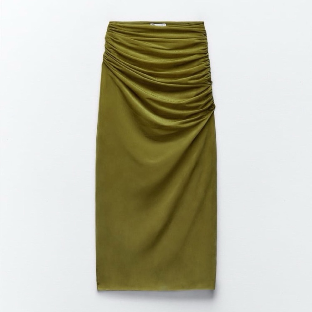 NWT Zara Two Piece Chartreuse High Neck Tank and Midi Skirt - Picture 4 of 13